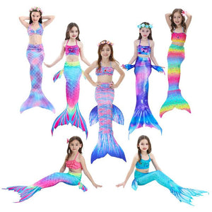 3PCS/Set HOT Kids Girls Bikini Set Mermaid Tails with Fin Swimsuit Bikini Bathing Suit Dress for Girls Children Beach Cosplay